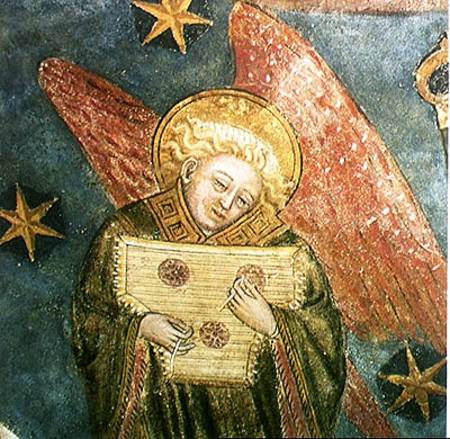 Angel musician playing a psaltery, detail from the vault of the crypt à École française