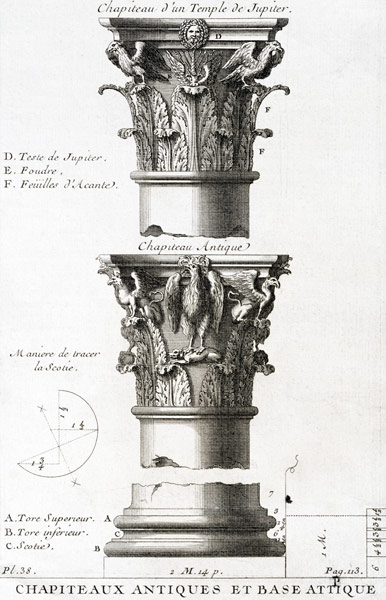 Design for an ancient capital and base from a Temple of Jupiter à École française