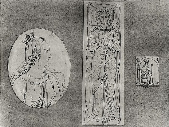 Eleanor of Aquitaine (c.1122-1204): Portrait in Profile, Recumbant, and on her Throne  (see also 155 à École française