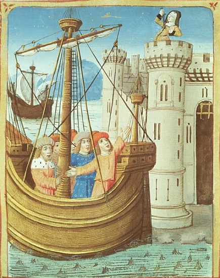 Ms 493 fol.99v The departure of Aeneas and Dido''s death, from ''The Aeneid'' by Virgil with a comme à École française