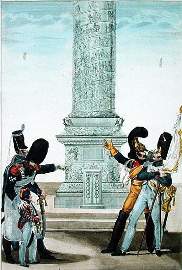 ''Oh how proud one is to be French when you look at this column'', caricature of soldiers at the Col à École française