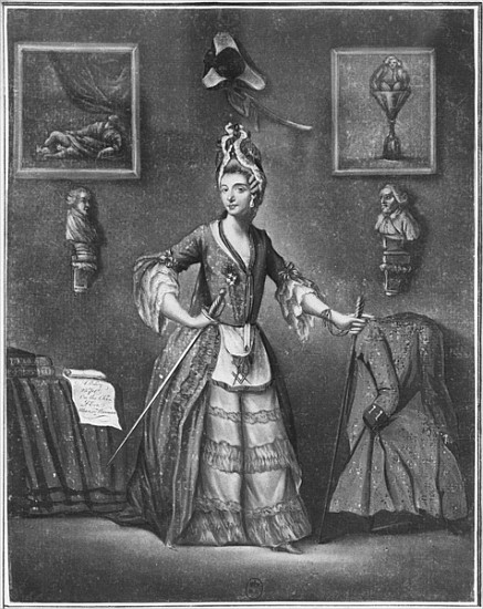 The Chevalier d''Eon, dressed as a woman à École française