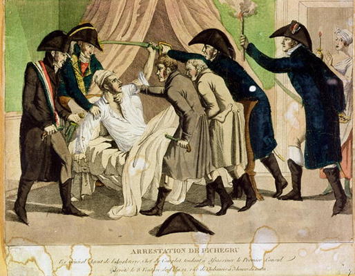 The Arrest of General Charles Pichegru (1761-1804) early 19th century (coloured engraving) à Ecole Française, (19ème siècle)