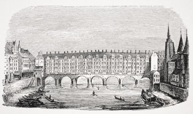View of the ancient Pont-au-Change, from an engraving of the 'Topography of Paris', from 'Le Moyen A à Ecole Française, (19ème siècle)