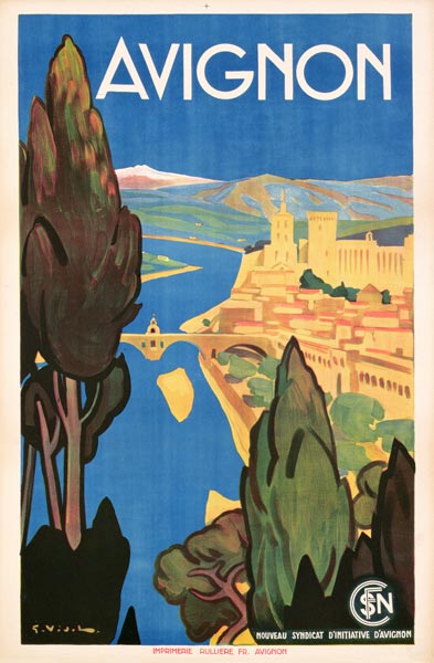Poster promoting Avignon à Ecole Française, (20ème siècle)