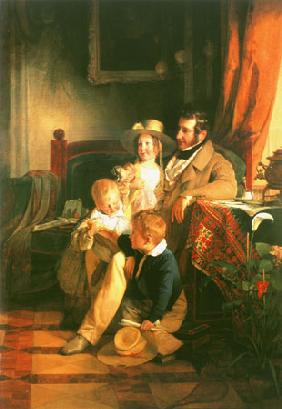 Rudolf von Arthaber avec ses enfants Rudolf, Emilie et Gustav, le portrait de la mère morte