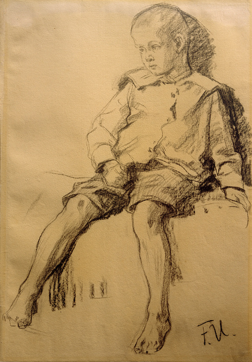 Sitzender Junge mit nackten Beinen à Fritz von Uhde