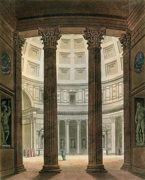 Interior of the Pantheon, Rome, from 'Le Costume Ancien et Moderne' by Jules Ferrario, engraved by G à Fumagalli