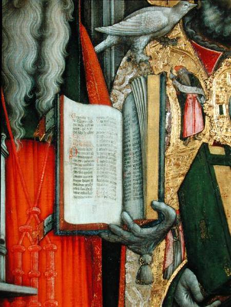 St. Jerome's Bible and St. Gregory's Dove, detail of the left panel from The Virgin Enthroned with S à G. Vivarini