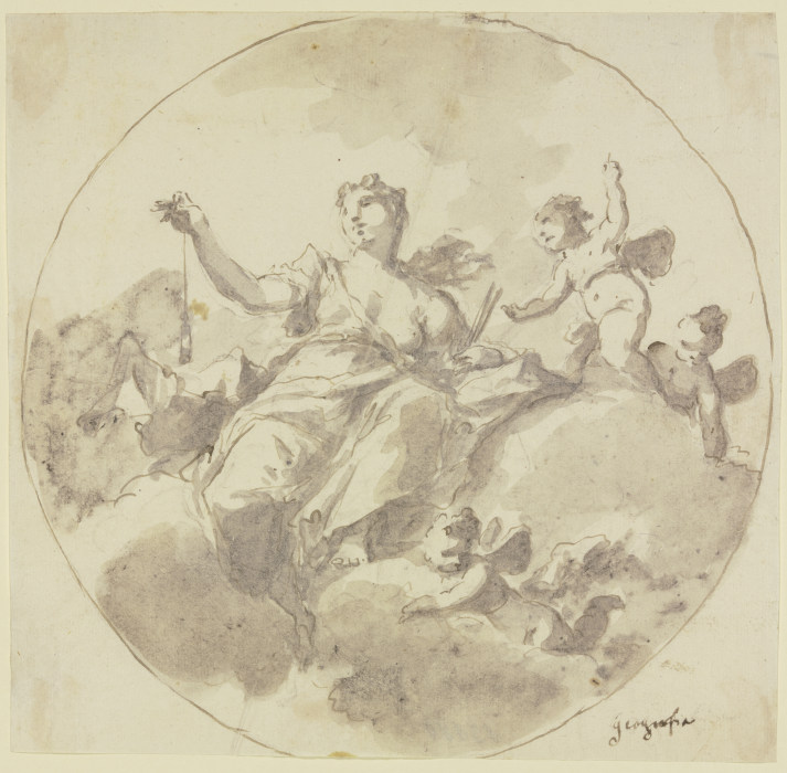 Allegorische Frauenfigur (Geographie) mit Putten auf Wolken à Gaspare Diziani