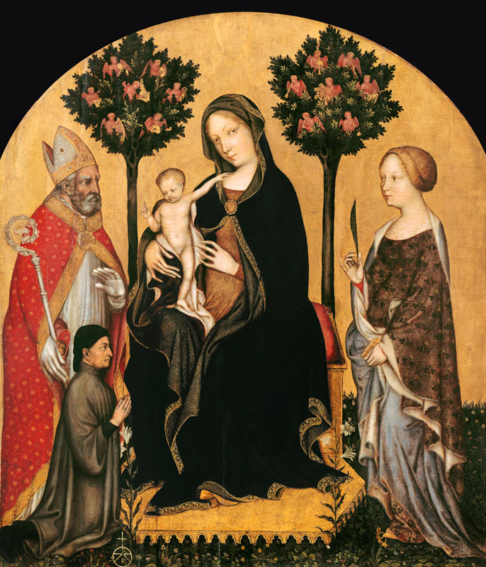 Mary Enthroned with the Child, Saints and a Donor à Gentile da Fabriano
