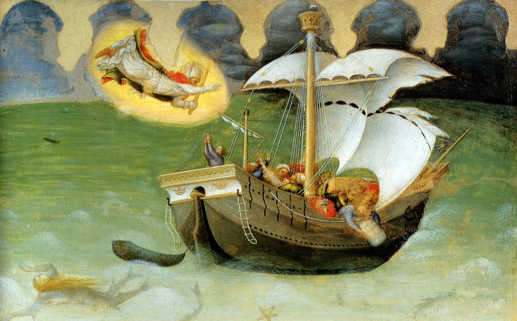 St Nicolas Rescues the Ship from the Tempest (from the Polyptych Quartesi) à Gentile da Fabriano