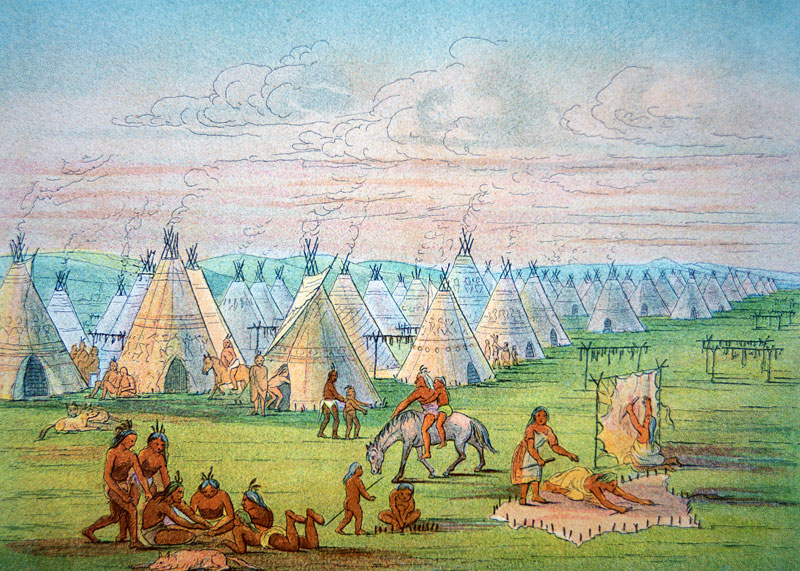 Sioux Camp Scene, 1841 (w/c & ink on paper) à George Catlin