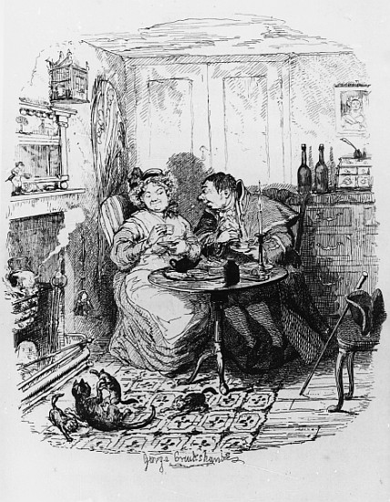 Mr Bumble and Mrs Corney taking tea, fro - George Cruikshank en  reproduction imprimée ou copie peinte à l\'huile sur toile