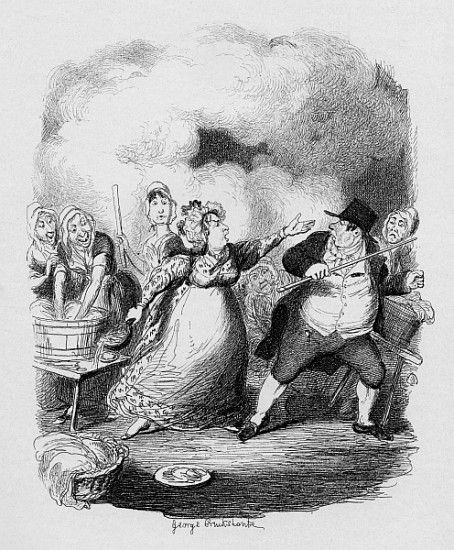 Mr Bumble degraded in the eyes of the paupers, from ''The Adventures of Oliver Twist'' Charles Dicke à George Cruikshank