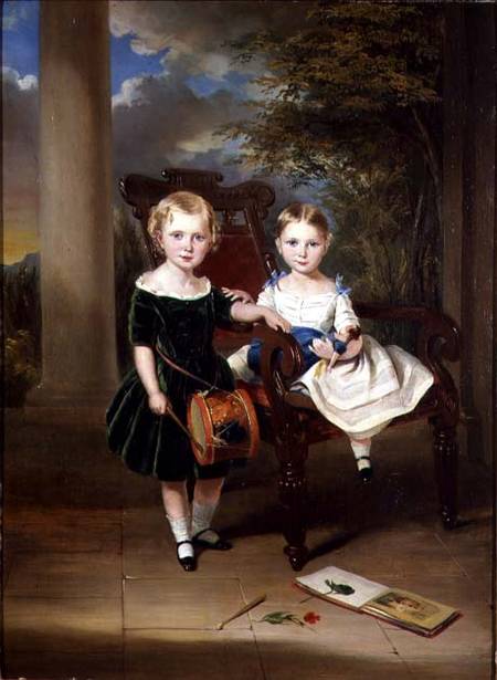 Portrait of two children called Herbert and Rose, 1844 at Poona, India à George Duncan Beechey