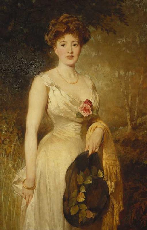 Porträt einer Dame in weißem Kleid à George Elgar Hicks