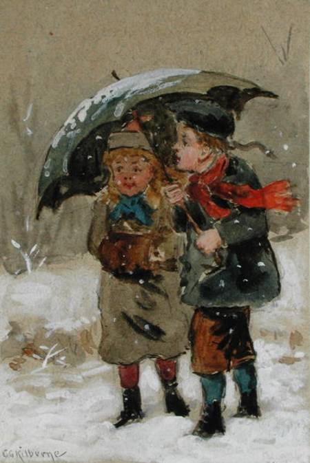 Children Playing in the Snow (w/c heightened with white on paper) à George Goodwin Kilburne