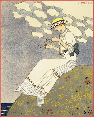 Un Peu..., design for a country dress by Paquin, 1913 (colour litho) à Georges Barbier