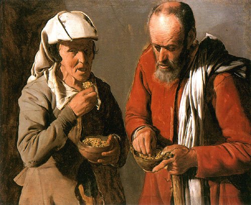 Vieux couple de paysans mangeant à Georges de La Tour