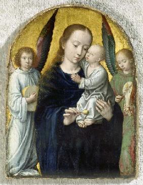 Marie avec l'enfant entre anges jouant de la musique