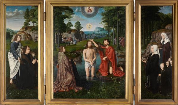 Jean de Trompes Triptych with the Baptism of Christ in the Central Panel, and Patrons à Gerard David