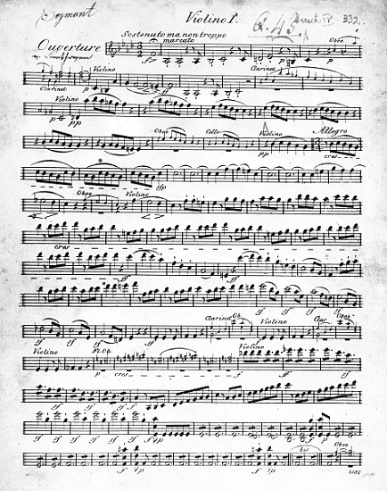 Sheet Music for the Overture to ''Egmont'' Ludwig van Beethoven, written between 1809-10 à École allemande