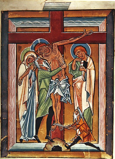 The Descent from the Cross, c.1230 (tempera & gold leaf on vellum) à École allemande