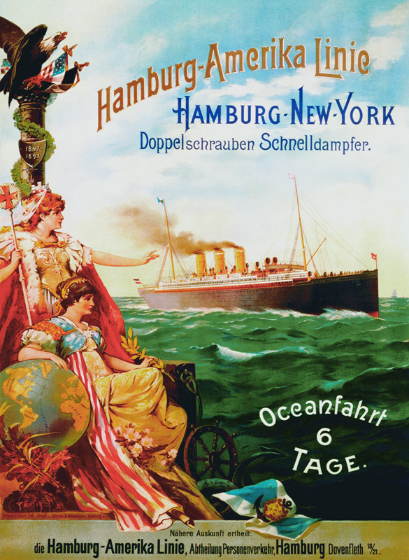 Poster advertising the Hamburg American Line à École allemande, (19ème siècle)