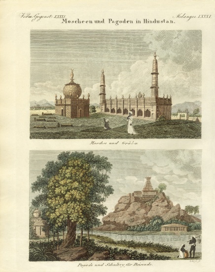 Mosques and pagodas in Hindustan à École allemande, (19ème siècle)