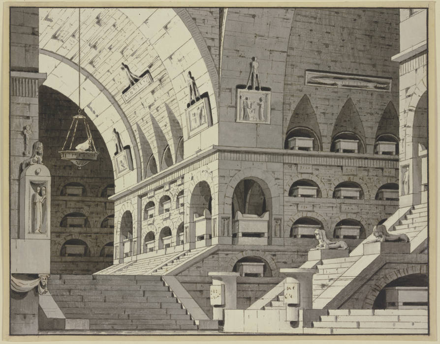 Ägyptisches Grabgewölbe mit vielen Sarkophagen à Giorgio Fuentes
