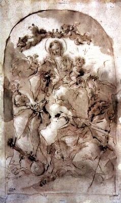 Virgin and Child with St. Dominic, St. Theresa and St. Coribian, c.1745 (brown wash over red chalk) à Giovanni Antonio Guardi