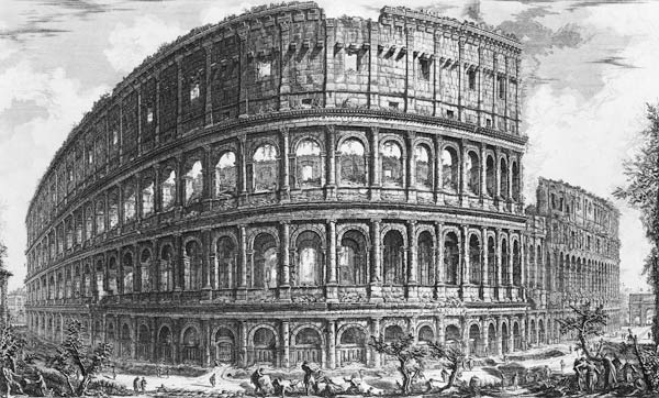 View of the Flavian Amphitheatre, known as the Colosseum from ''Vedute'', first published by  in 175 à Giovanni Battista Piranesi