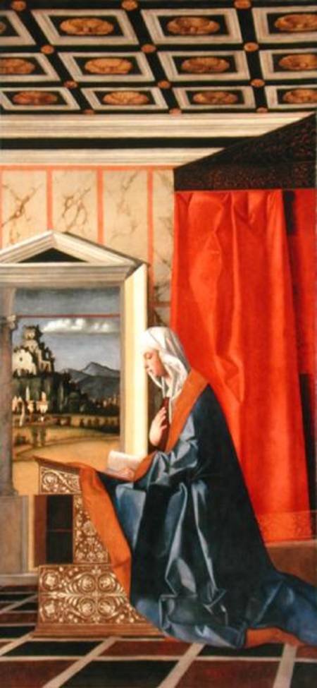 Virgin Mary, from The Annunciation diptych  (post-1998 restoration) à Giovanni Bellini