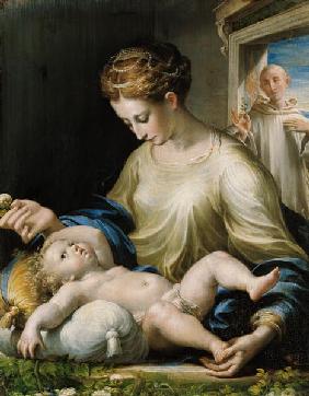 Marie avec l'enfant et Saint Bruno.