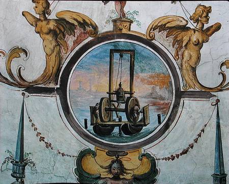 Large pontoon with a device to thrust stakes into the sea-bed, Stanza della Mattematica à Giulio Parigi