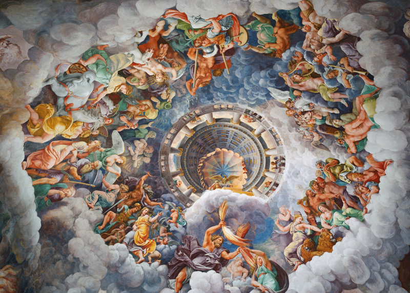 The Gods of Olympus, trompe l'oeil ceiling from the Sala dei Giganti à Giulio Romano