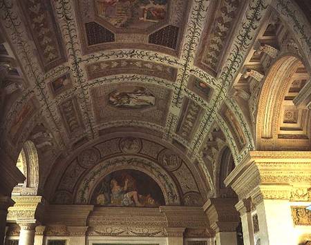 The Loggia di Davide (or D'Onore) interior decorated with ceiling frescos of biblical subjects inclu à Giulio  Romano