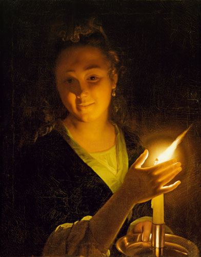 Jeune femme avec une bougie - tableau de Godfried Schalken en reproduction  imprimée ou copie peinte à l\'huile sur toile