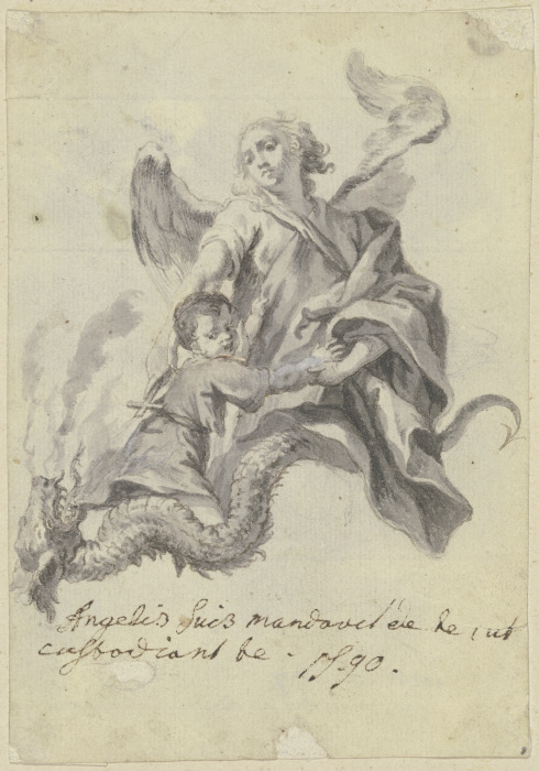 Kind mit Schutzengel und Drachen à Gottfried Bernhard Götz