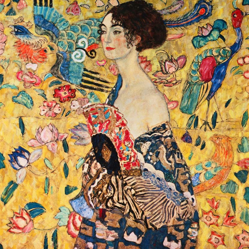 La dame à l éventail - huile sur toile de Gustav Klimt