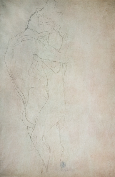 Liebespaar nach rechts liegend à Gustav Klimt