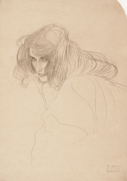 Study of a woman's head in three-quarter profile (Study for Unchastity in the Beethoven Frieze) à Gustav Klimt