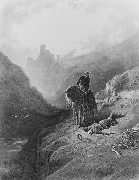 King Arthur discovers the Skeletons of the Brothers, illustration from ''Idylls of the King'' à Gustave Alfred TennysonDore