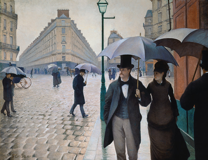 Rue de Pairs, sous la pluie - peinture huile sur toile de Gustave  Caillebotte en reproduction imprimée ou copie peinte à l\'huile sur toile