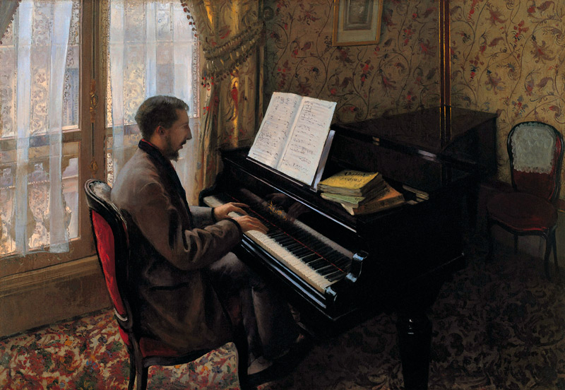 Young Man Playing the Piano à Gustave Caillebotte