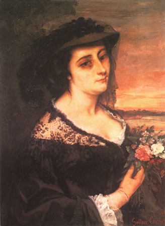La lady au chapeau noir lie in wait (for - Gustave Courbet en reproduction  imprimée ou copie peinte à l'huile sur toile