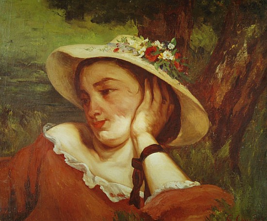 Woman in a Straw Hat with Flowers, c.1857 à Gustave Courbet