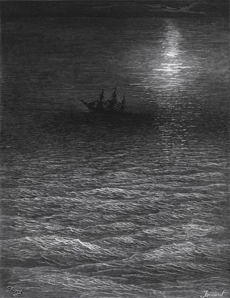 The marooned ship in a moonlit sea, scene from ''The Rime of the Ancient Mariner'' S.T. Coleridge,S. à Gustave Doré