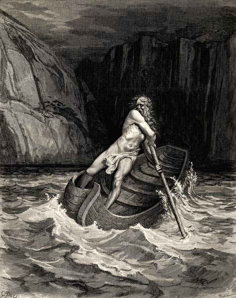 Arrival of Charon. Illustration to the Divine Comedy by Dante Alighieri à Gustave Doré